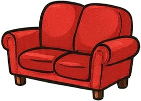 a red couch with a black and white background.jpg